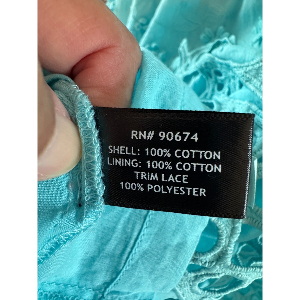 Boston Proper Embroidered Crochet Babydoll Dress XS Blue Boho Bishop Sleeve - Picture 8 of 12
